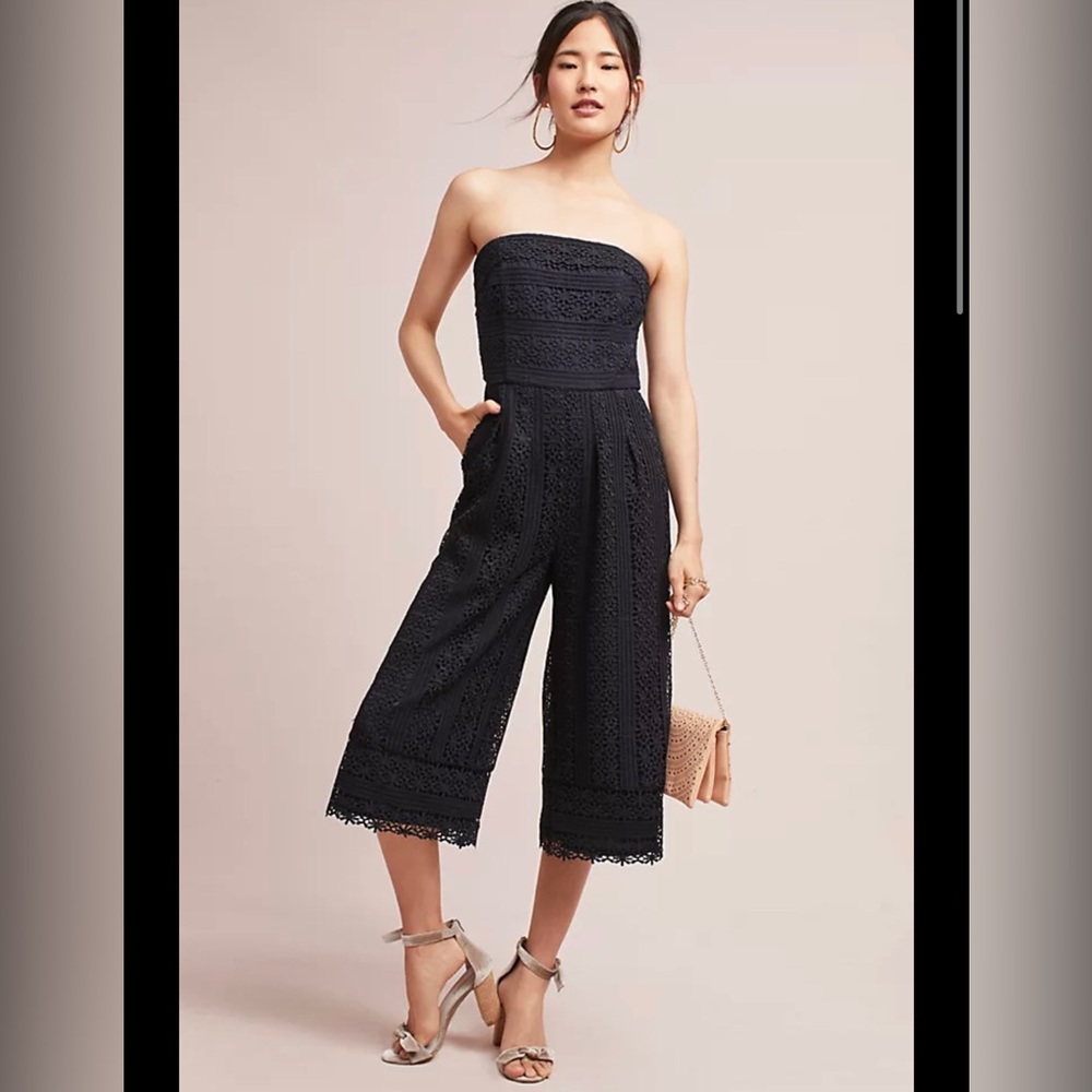 Anthropologie Lace Strapless Cropped Jumpsuit - Picture 2 of 14